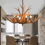 Charger l&#39;image dans la galerie, Vintage Antler LED Chandelier Light Brown Retro Resin Deer Horn Ceiling Mount Hanging Chain Pendant Lamp
