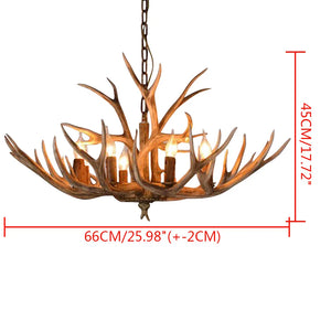 Vintage Antler LED Chandelier Light Brown Retro Resin Deer Horn Ceiling Mount Hanging Chain Pendant Lamp