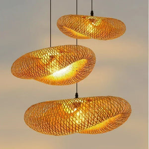 Bamboo Hand Weaving Pendant Lights 40/60/80cm Hanging LED Ceiling Lamp Chandelier Fixture Rattan Hand Craft Woven Bedroom Decor