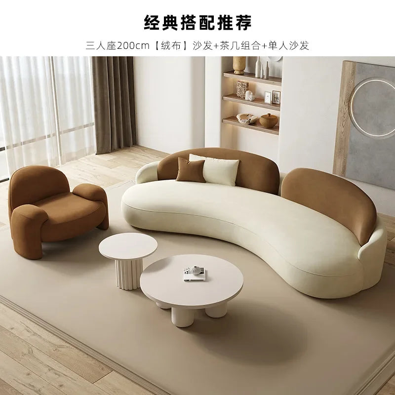 Unusual Curved Sofa Nordic Mid Century Full Body Light Luxury Large Couch Foam Sponge Relax Canape Salon Living Room Furniture