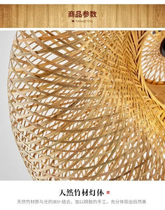 Bamboo Hand Weaving Pendant Lights 40/60/80cm Hanging LED Ceiling Lamp Chandelier Fixture Rattan Hand Craft Woven Bedroom Decor