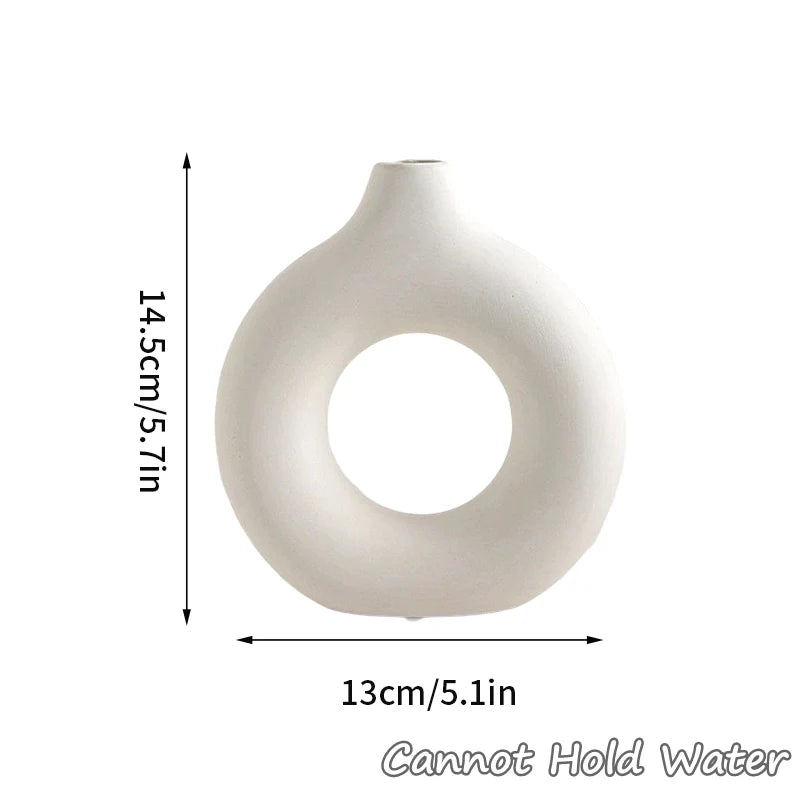 Imitation Ceramic Pure White Vase Decorative Vasen Single Branch Flower Arranging Ornament Donut Design Flowerpot Table Decor