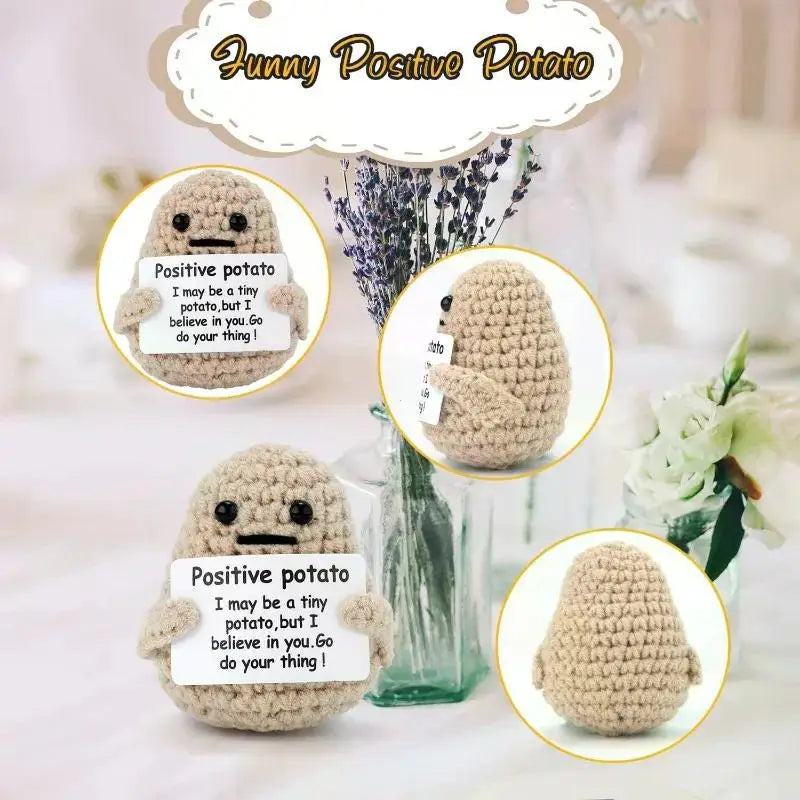 New Positive Energy Potato Hug Pocket Mini Handmade Plush Wool Knitting Doll with Card Funny Christams Gift Home Room Decoration