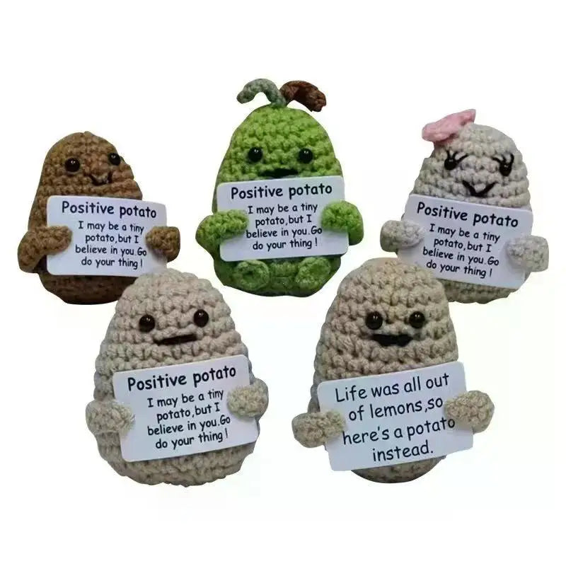 New Positive Energy Potato Hug Pocket Mini Handmade Plush Wool Knitting Doll with Card Funny Christams Gift Home Room Decoration